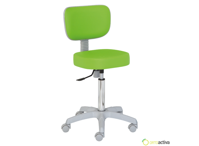 TABURETE GIRATORIO BAJO, TAPIZADO, REGULABLE EN ALTURA A GAS, RESPALDO REGULABLE, PEANA DE PVC 5 RUEDAS REF. 23119